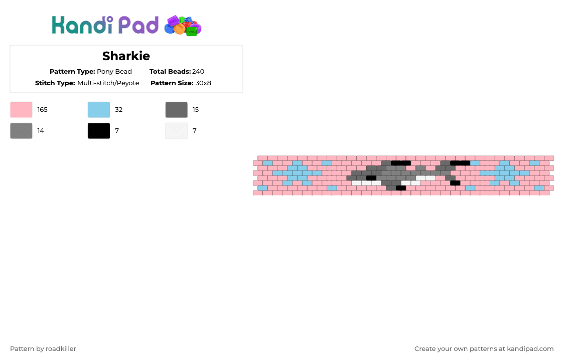 Sharkie - Pony Bead Pattern by roadkiller on Kandi Pad - pink
