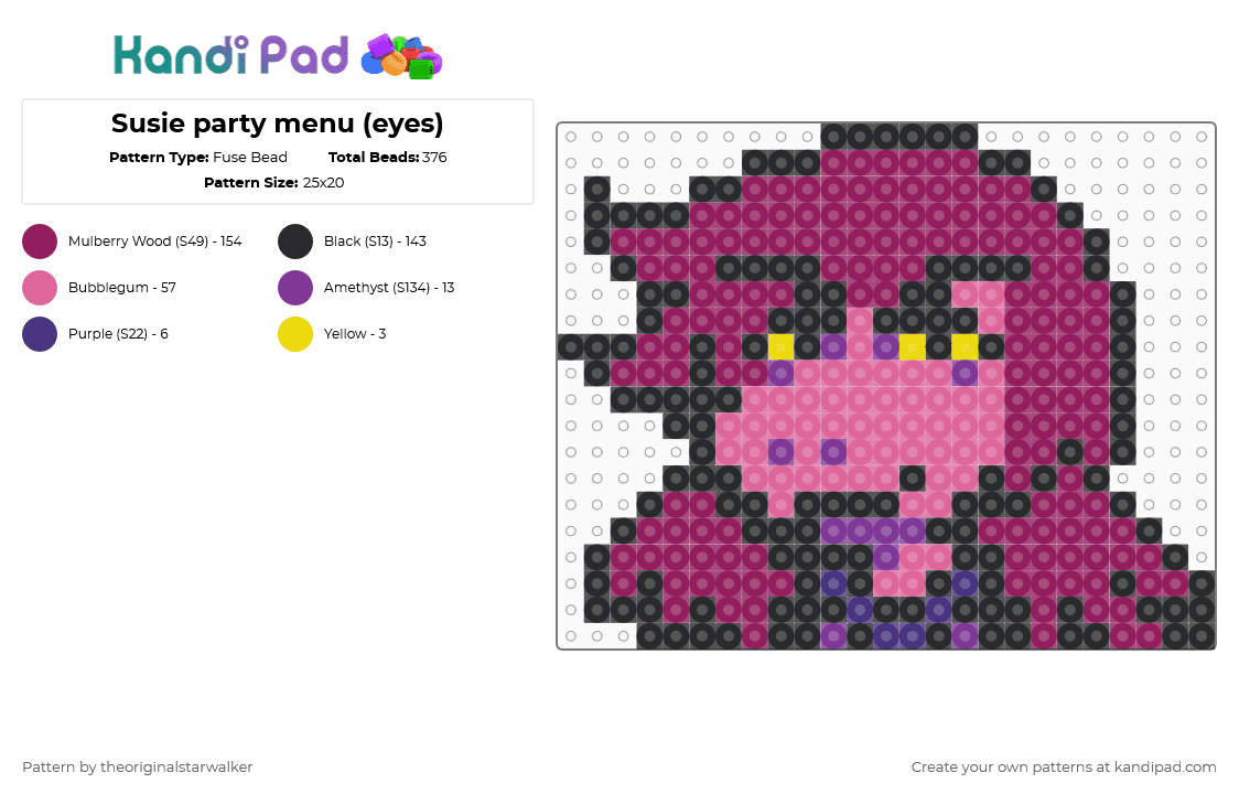 Susie party menu (eyes) - Fuse Bead Pattern by theoriginalstarwalker on Kandi Pad - pink,deltarune,pixel art