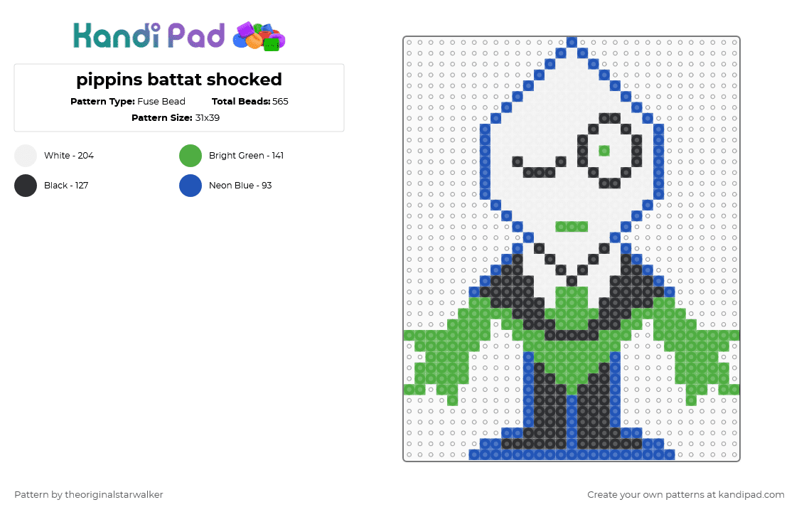 pippins battat shocked - Fuse Bead Pattern by theoriginalstarwalker on Kandi Pad - blue,green,deltarune