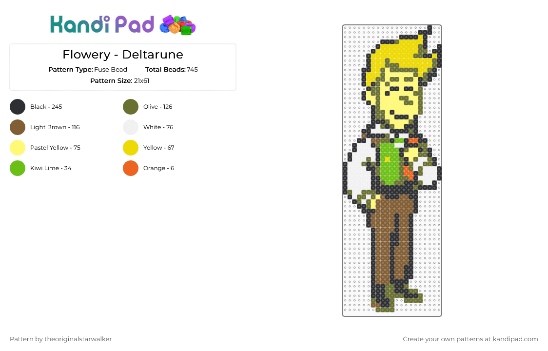 Flowery - Deltarune - Fuse Bead Pattern by theoriginalstarwalker on Kandi Pad - yellow,gold,tan,deltarune,deltarune chapter five,flowery,flowery deltarune