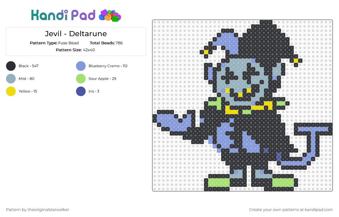 Jevil - Deltarune - Fuse Bead Pattern by theoriginalstarwalker on Kandi Pad - black, deltarune, deltarune jevil, jevil, jevil deltarune, light blue
