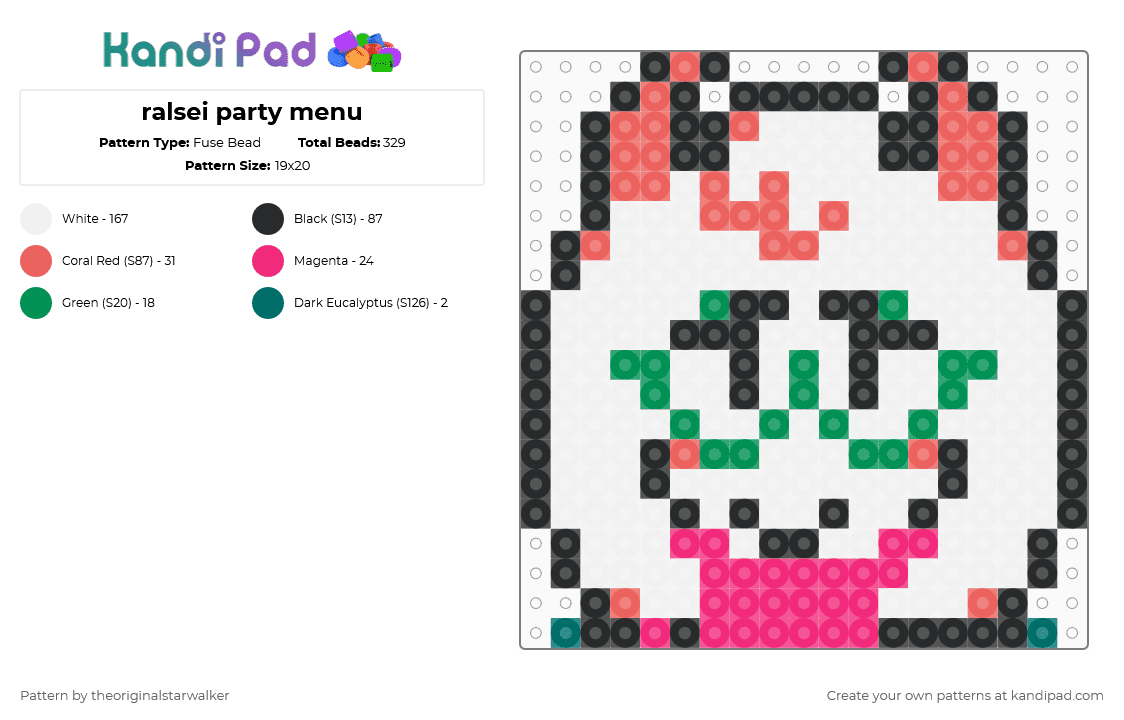 ralsei party menu - Fuse Bead Pattern by theoriginalstarwalker on Kandi Pad - white,green,red,pink,deltarune,pixel art,ralsei