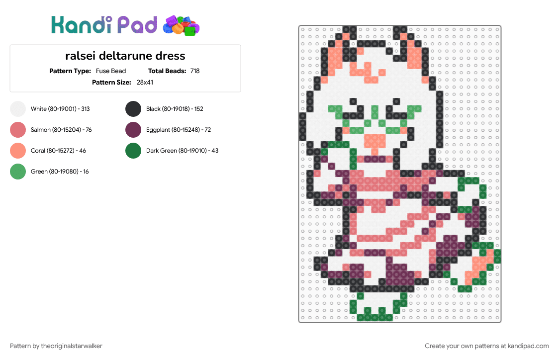 ralsei deltarune dress - Fuse Bead Pattern by theoriginalstarwalker on Kandi Pad - deltarune, pink, red, transgender, white