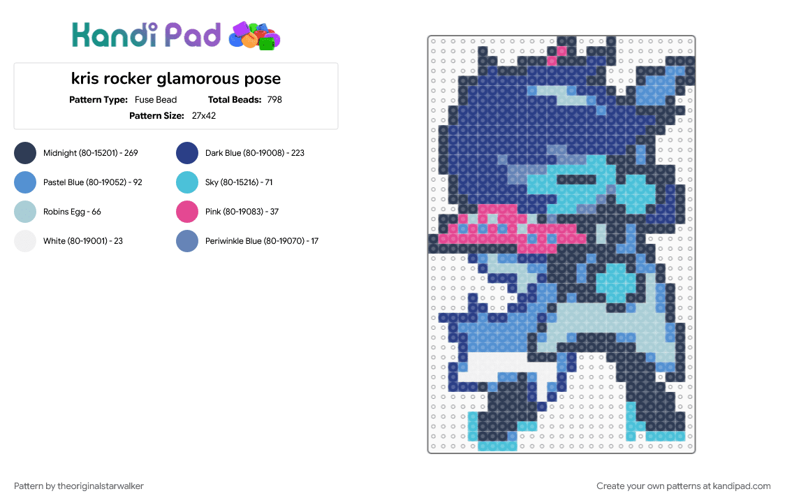 kris rocker glamorous pose - Fuse Bead Pattern by theoriginalstarwalker on Kandi Pad - blue, deltarune, kris, kris deltarune, light blue, purple