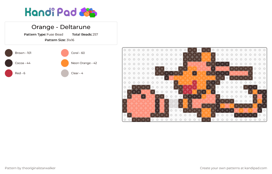 Orange - Deltarune - Fuse Bead Pattern by theoriginalstarwalker on Kandi Pad - orange,brown,deltarune,deltarune chapter five,deltarune orange,deltarune ory