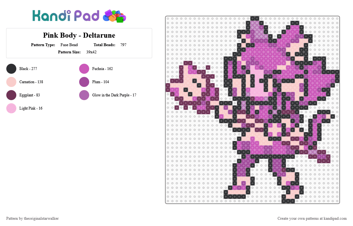 Pink Body - Deltarune - Fuse Bead Pattern by theoriginalstarwalker on Kandi Pad - beige,pink,deltarune,deltarune chapter 5,deltarune pink,deltarune mad mew mew