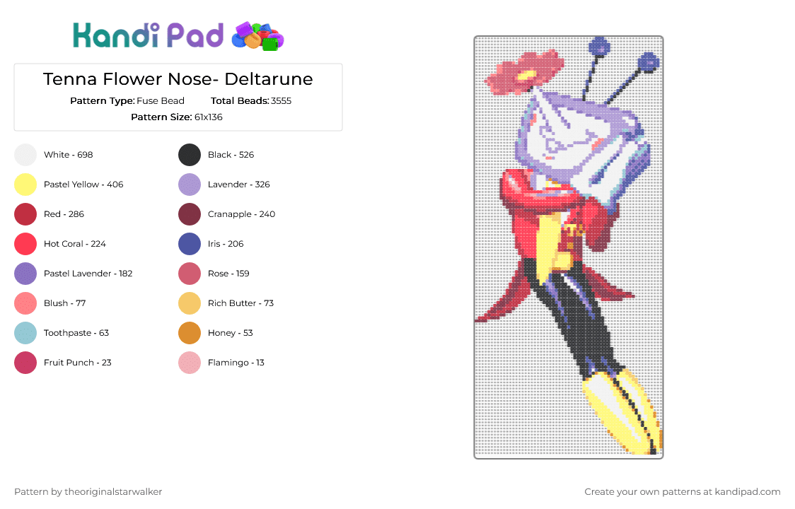 Tenna Flower Nose- Deltarune - Fuse Bead Pattern by theoriginalstarwalker on Kandi Pad - pink,red,yellow