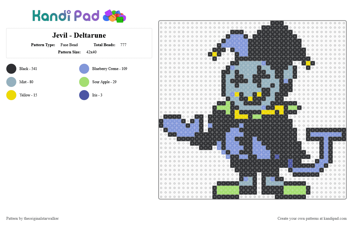 Jevil - Deltarune - Fuse Bead Pattern by theoriginalstarwalker on Kandi Pad - black,light blue,deltarune,jevil,jevil deltarune,deltarune jevil