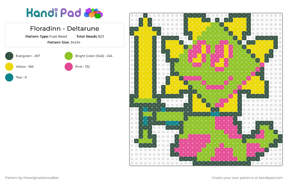 Floradinn - Deltarune - Fuse Bead Pattern by theoriginalstarwalker on Kandi Pad - gray,yellow,green,deltarune,deltarune chapter five,floradinn,deltarune floradinn