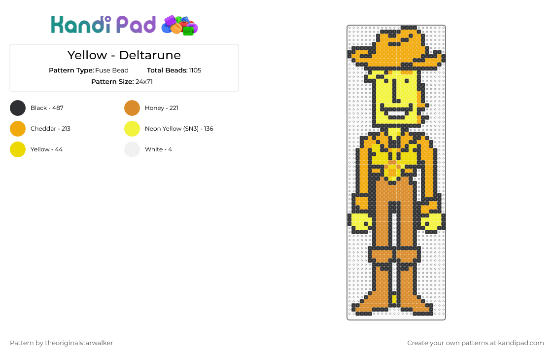 Yellow - Deltarune - Fuse Bead Pattern by theoriginalstarwalker on Kandi Pad - orange,yellow,deltarune,deltarune chapter five,deltarune yellow