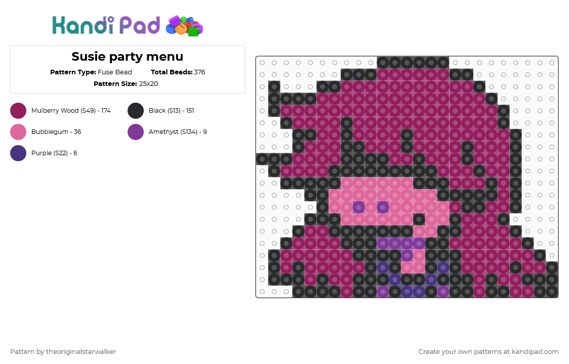 Susie party menu - Fuse Bead Pattern by theoriginalstarwalker on Kandi Pad - pink,deltarune,pixel art