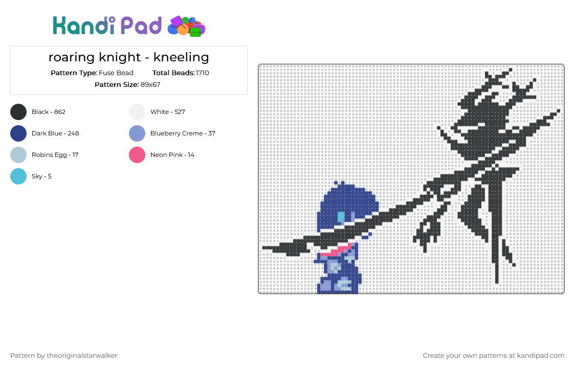 roaring knight - kneeling - Fuse Bead Pattern by theoriginalstarwalker on Kandi Pad - black,white,blue,deltarune,roaring knight,the knight,kris dreemurr,kris deltarune