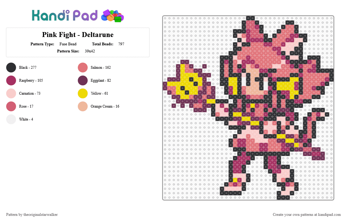 Pink Fight - Deltarune - Fuse Bead Pattern by theoriginalstarwalker on Kandi Pad - pink,red,deltarune,deltarune chapter 5,deltarune pink,deltarune mad mew mew