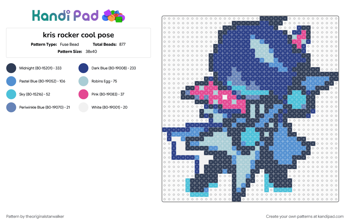 kris rocker cool pose - Fuse Bead Pattern by theoriginalstarwalker on Kandi Pad - blue, deltarune, kris, kris deltarune, light blue, purple