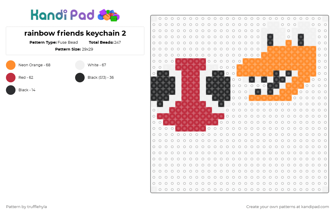 rainbow friends keychain 2 - Fuse Bead Pattern by trufflehyla on Kandi Pad - orange,red
