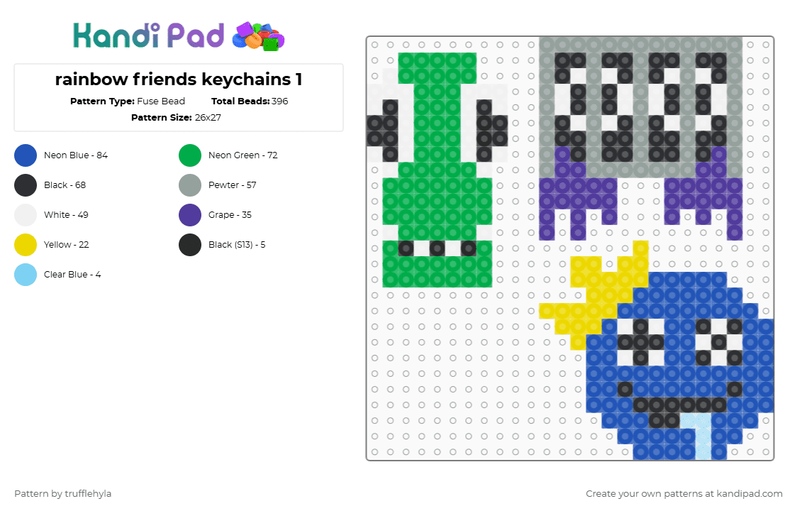 rainbow friends keychains 1 - Fuse Bead Pattern by trufflehyla on Kandi Pad - green,gray,blue