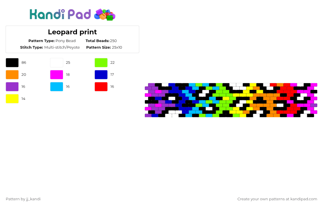 Leopard print - Pony Bead Pattern by jj_kandi on Kandi Pad - purple,green,orange,pink
