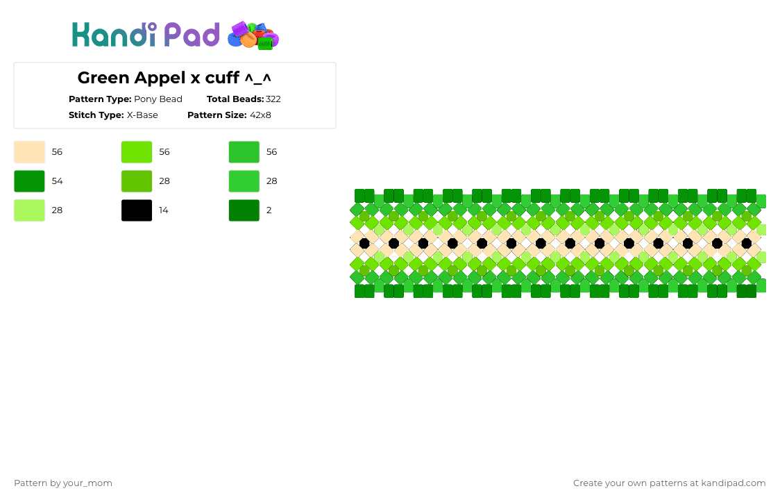 Green Appel x based cuff ^_^ - Pony Bead Pattern by your_mom on Kandi Pad - green,appel,green appel,fruit,fruits,food,green food