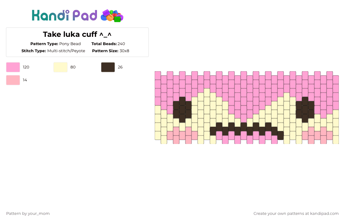 Take luka cuff ^_^ - Pony Bead Pattern by your_mom on Kandi Pad - pink,yellow,vocaloid,tako luka,megurine luka