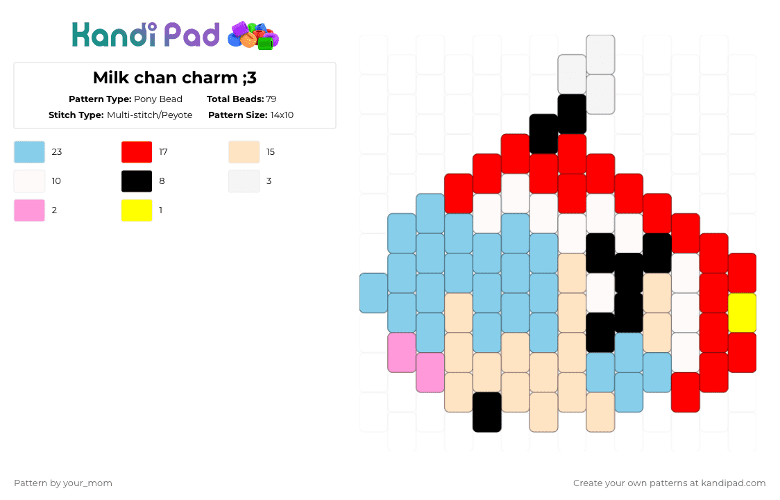 Milk chan charm ;3 - Pony Bead Pattern by your_mom on Kandi Pad - red,light blue,beige,milk chan