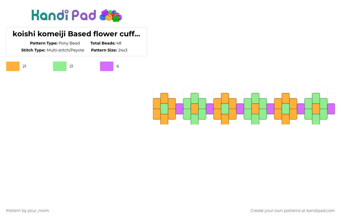 koishi komeiji Based flower cuff >_ - Pony Bead Pattern by your_mom on Kandi Pad - orange,teal,touhou