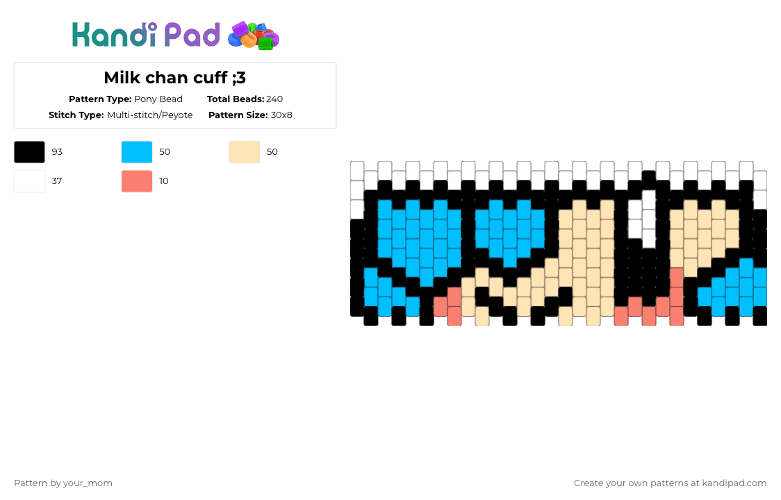 Milk chan cuff ;3 - Pony Bead Pattern by your_mom on Kandi Pad - light blue,beige,milk chan