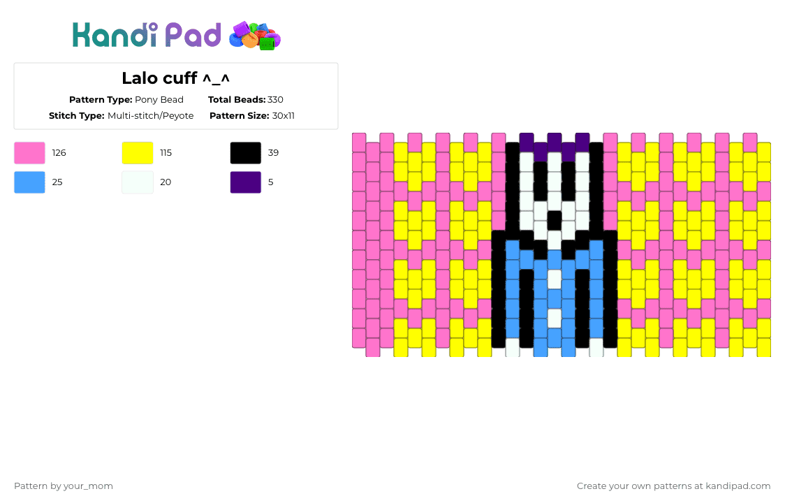 Lalo cuff ^_^ - Pony Bead Pattern by your_mom on Kandi Pad - yellow,pink,milk chan,lalo,cute,gay