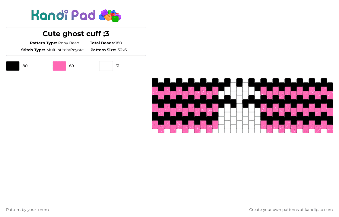 Cute ghost cuff ;3 - Pony Bead Pattern by your_mom on Kandi Pad - white,pink,ghost,cute,scene kids