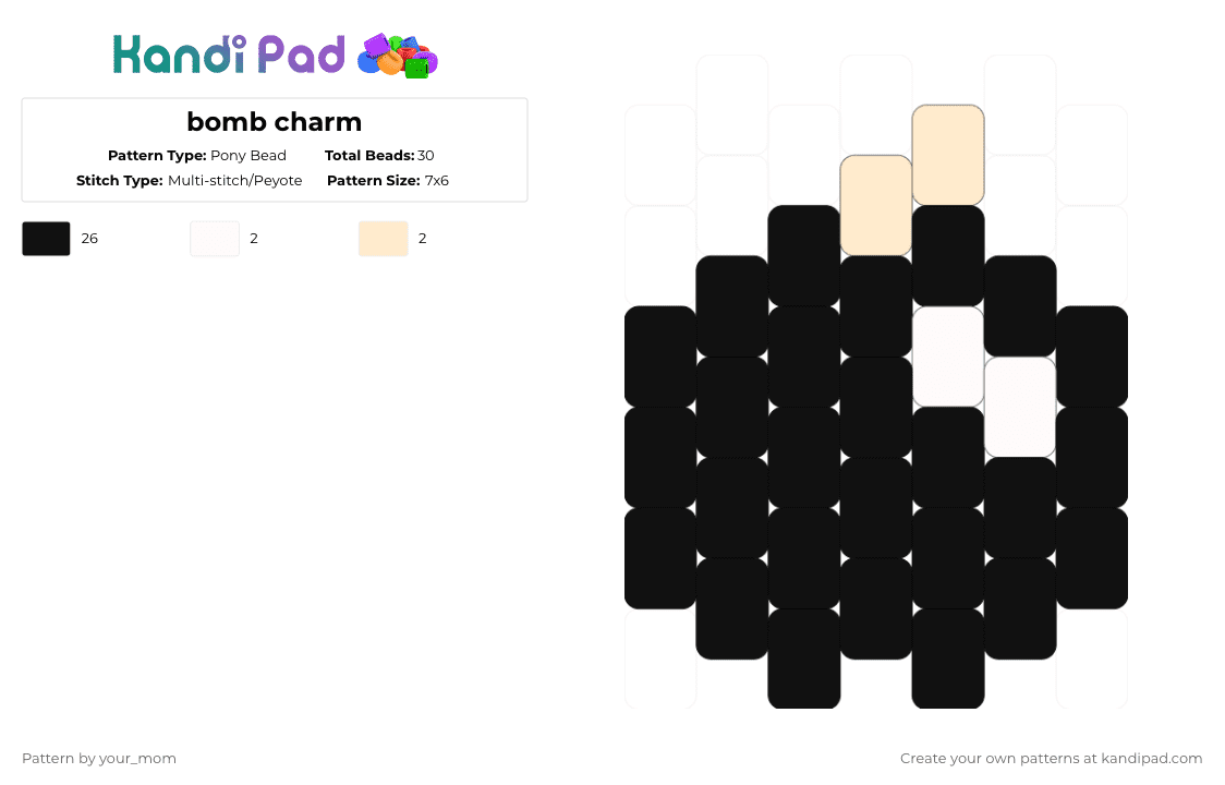 bomb charm - Pony Bead Pattern by your_mom on Kandi Pad - beige, black, bomb, cute, white