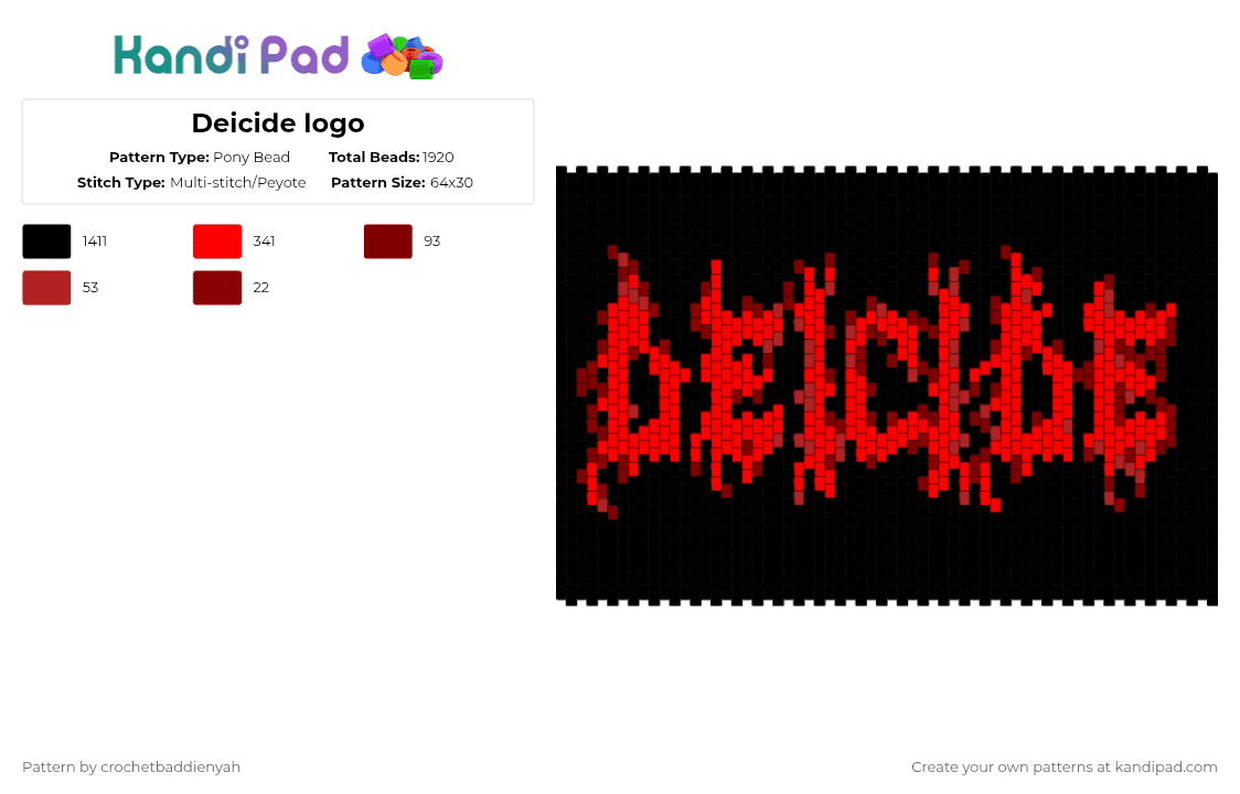 Deicide logo - Pony Bead Pattern by crochetbaddienyah on Kandi Pad - band, black, deicide, logo, metal, red, rock