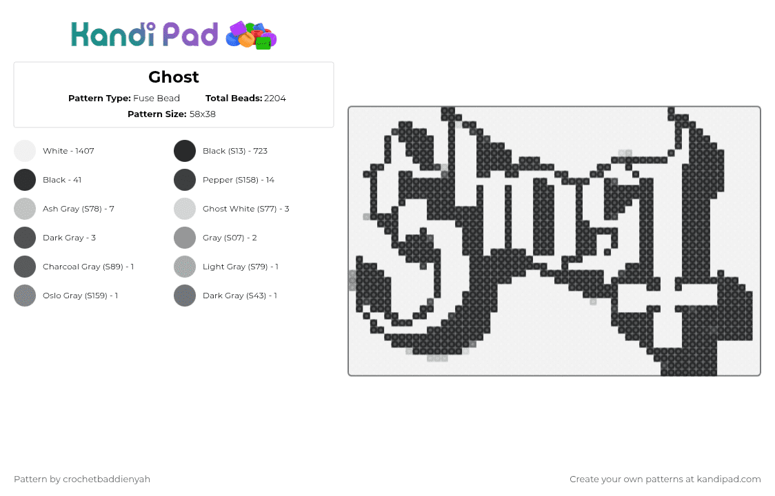 Ghost - Fuse Bead Pattern by crochetbaddienyah on Kandi Pad - beige, gray, white