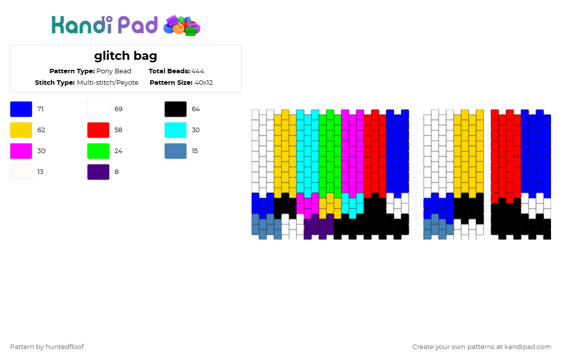 glitch bag - Pony Bead Pattern by huntedfloof on Kandi Pad - yellow,red,purple