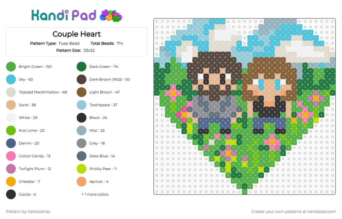 Couple Heart - Fuse Bead Pattern by hellosidney on Kandi Pad - green,light blue,beige,couple,heart,nature