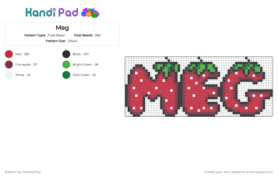 Meg - Fuse Bead Pattern by hellosidney on Kandi Pad - red,brown