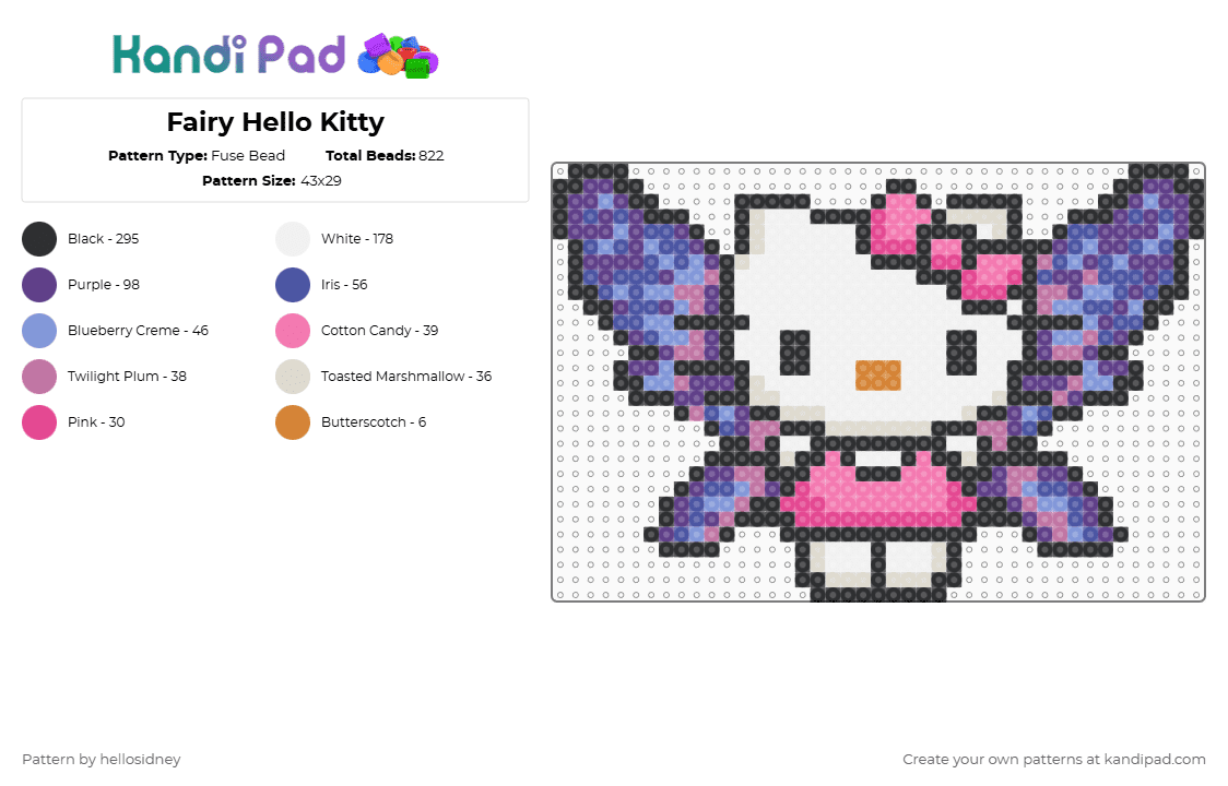 Fairy Hello Kitty - Fuse Bead Pattern by hellosidney on Kandi Pad - pink,purple,hello kitty,sanrio,fairy