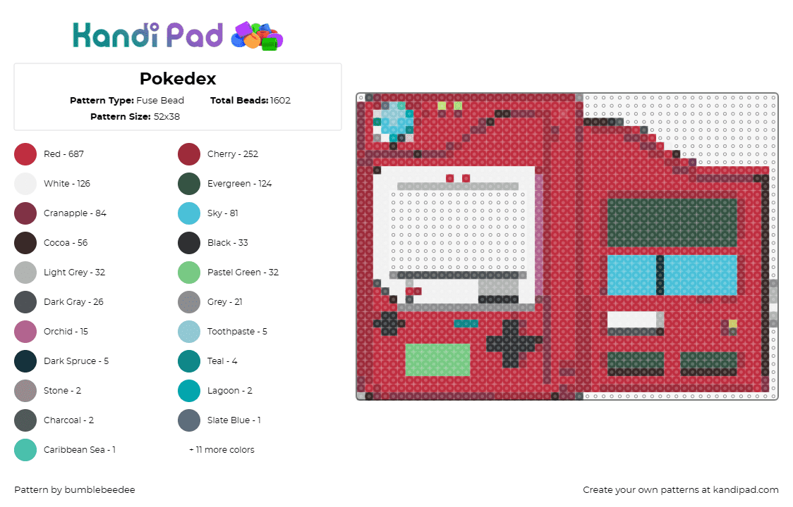 Pokedex - Fuse Bead Pattern by bumblebeedee on Kandi Pad - pokedex,pokemon,quest,master,detailed,vibrant,classic,interface,red