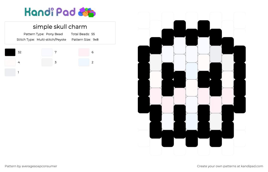 simple skull charm - Pony Bead Pattern by averagesoapconsumer on Kandi Pad - black, white