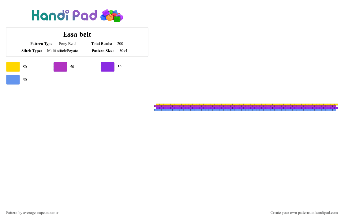 Essa belt - Pony Bead Pattern by averagesoapconsumer on Kandi Pad - yellow,pink,purple,light blue