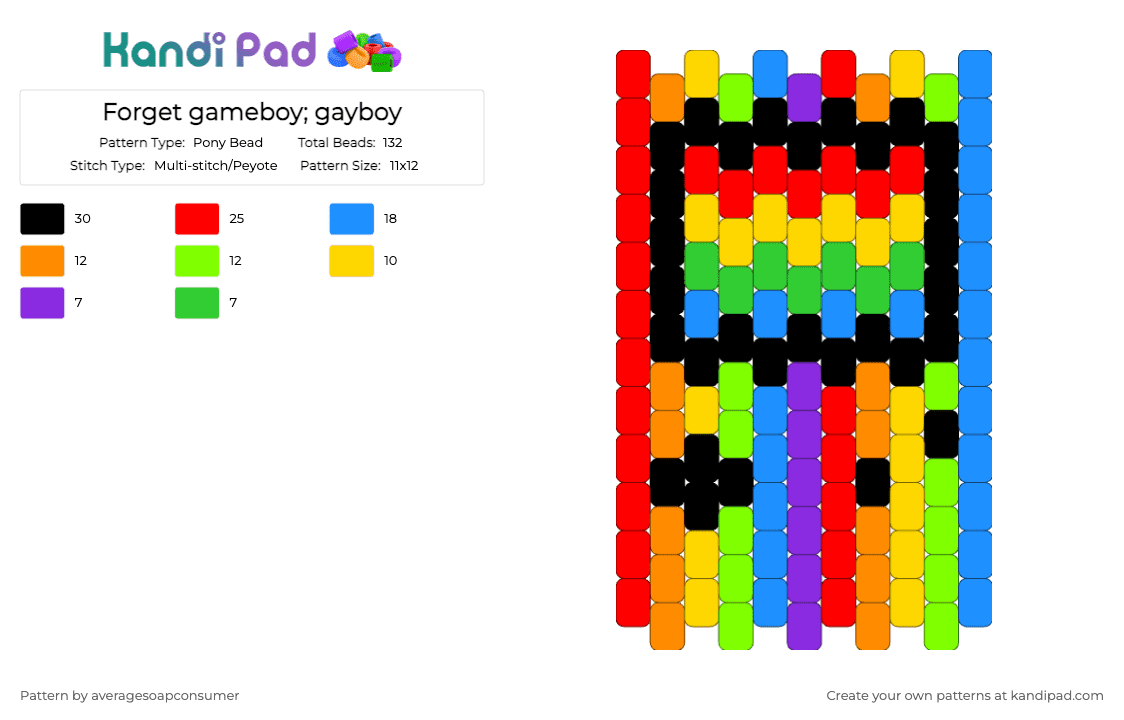 Forget gameboy; gayboy - Pony Bead Pattern by averagesoapconsumer on Kandi Pad - red,yellow,green,light blue,gay boys,boys,gay