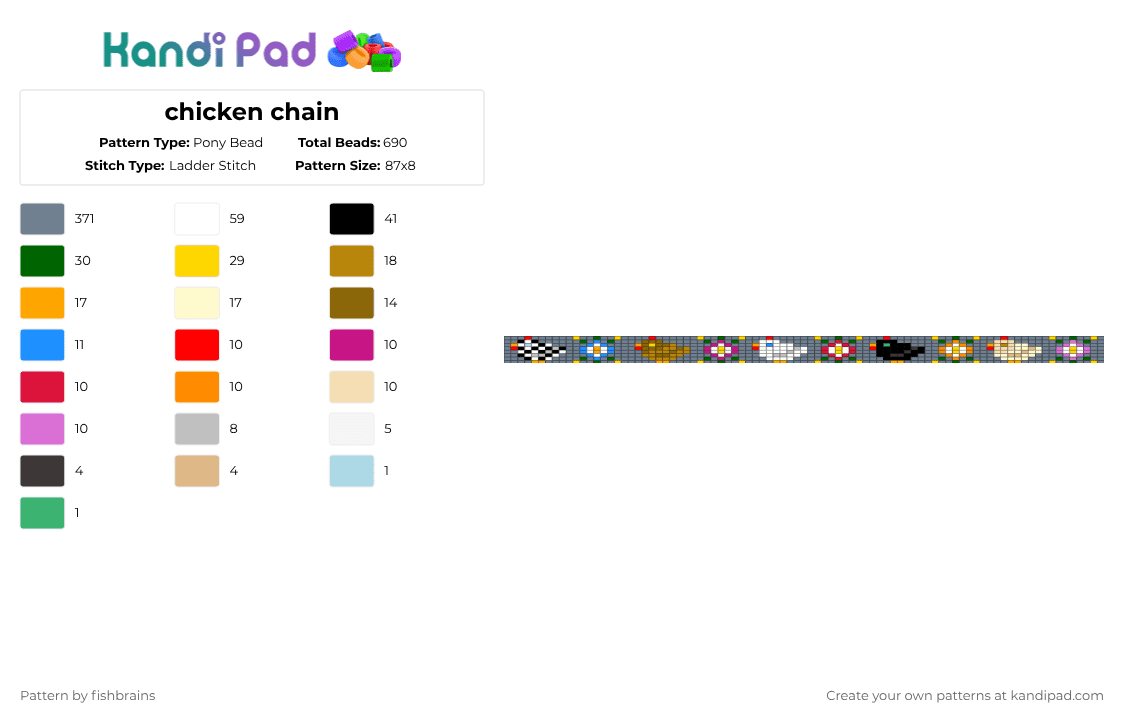 chicken chain - Pony Bead Pattern by fishbrains on Kandi Pad - gray,chicken,folk,chain
