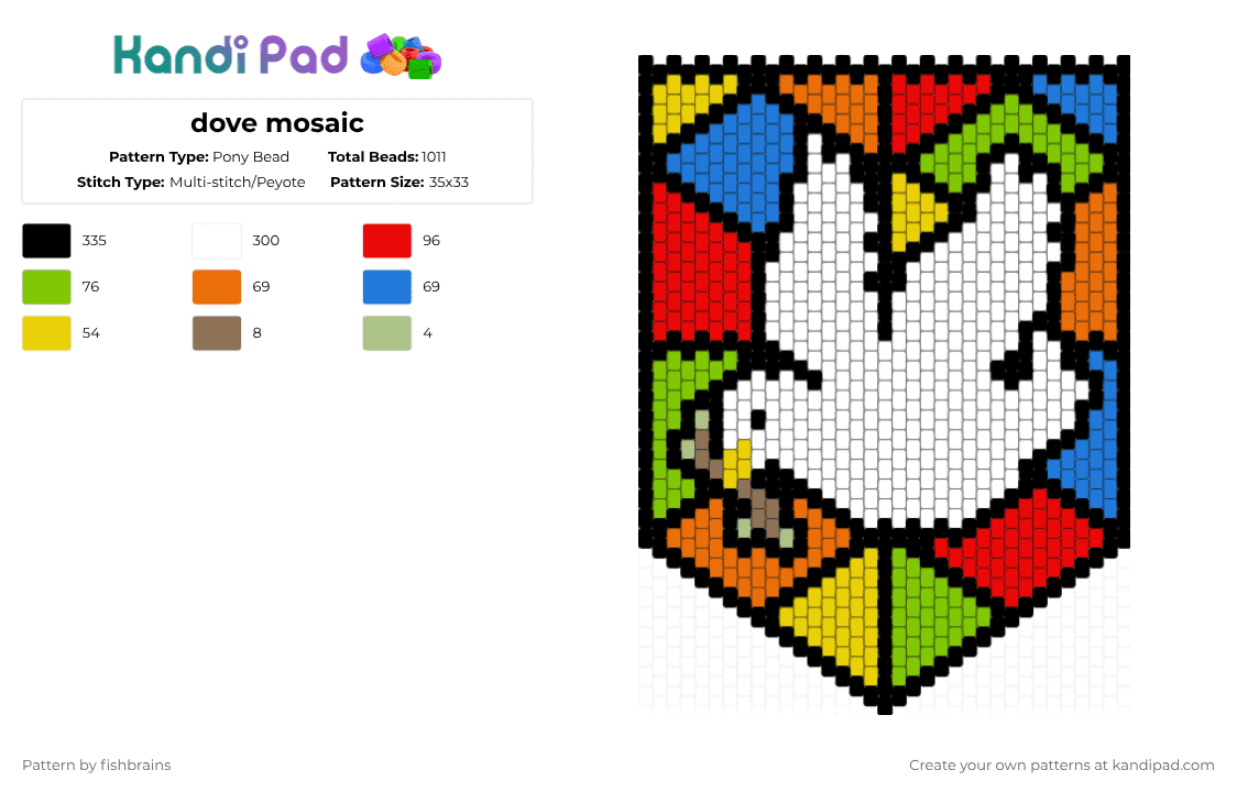 dove mosaic - Pony Bead Pattern by fishbrains on Kandi Pad - white,orange,red,colorful