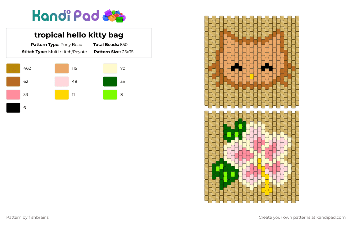 tropical hello kitty bag - Pony Bead Pattern by fishbrains on Kandi Pad - gold
