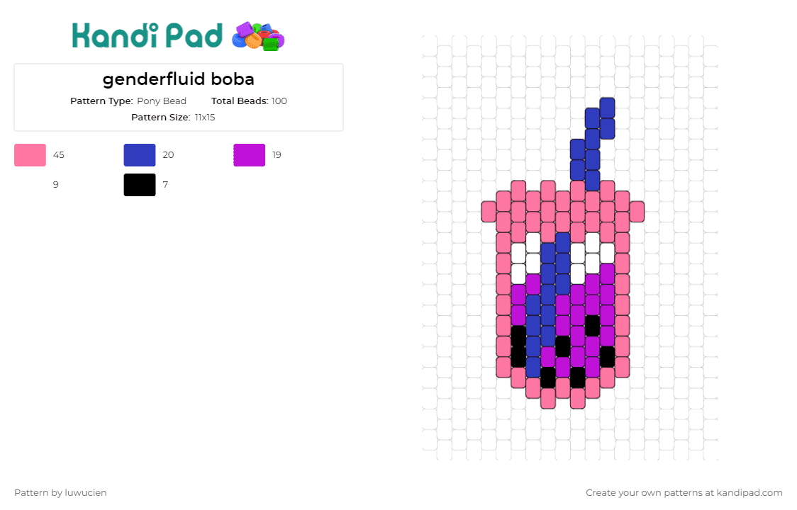 genderfluid boba - Pony Bead Pattern by luwucien on Kandi Pad - boba,drink,food,playful,charm,popular,genderfluid,pride,representation,advocates,pink