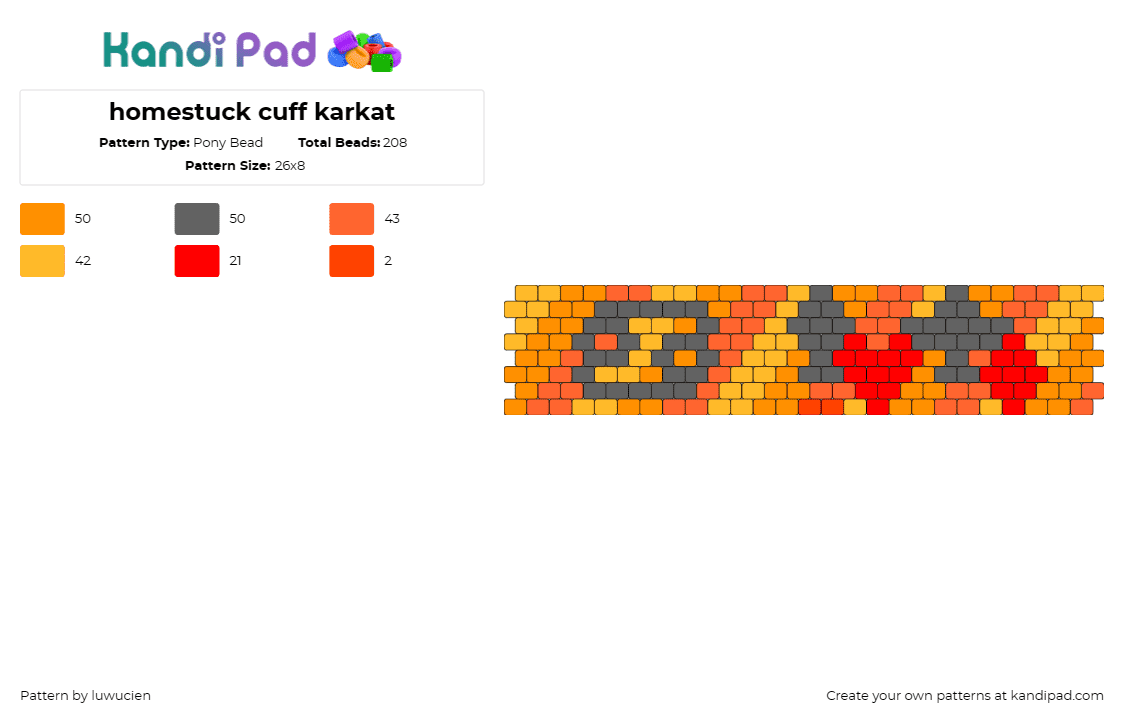 homestuck cuff karkat - Pony Bead Pattern by luwucien on Kandi Pad - karkat vantas,homestuck,cuff,character,fandom,handmade,wearable,orange