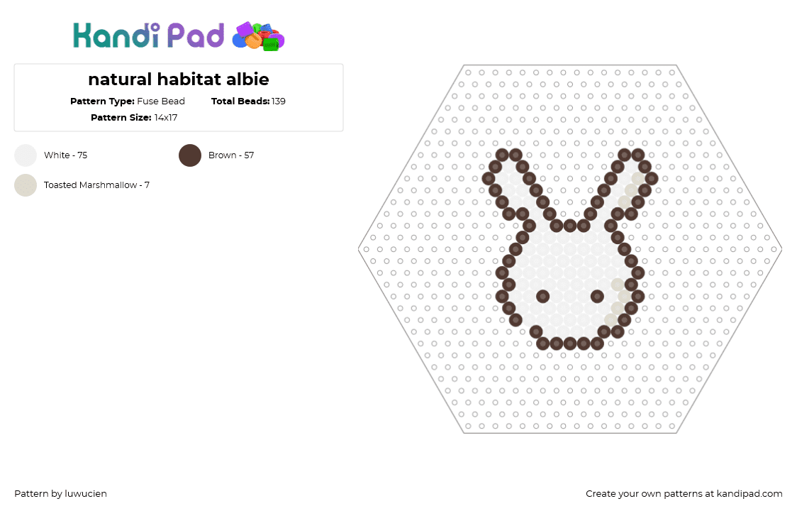 natural habitat albie - Fuse Bead Pattern by luwucien on Kandi Pad - albie,natural habitat,bunny,animal,head,character,animation,white