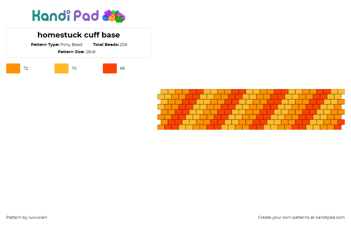 homestuck cuff base - Pony Bead Pattern by luwucien on Kandi Pad - homestuck,stripes,cuff,base,customizable,standalone,fandom,pride,bold,orange