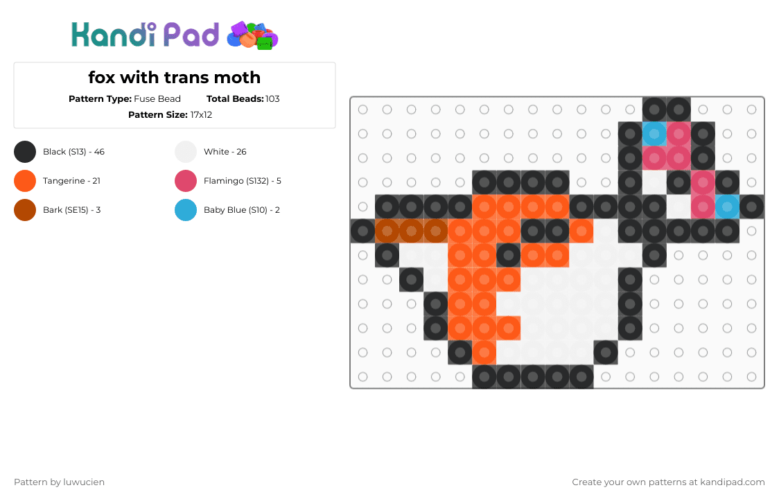 Fox with trans moth Fuse Bead Pattern - Kandi Pad | Kandi Patterns ...