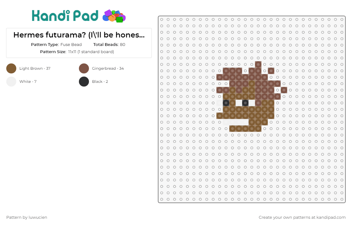 Hermes futurama? (I\'ll be honest lads this ain\'t my best) - Fuse Bead Pattern by luwucien on Kandi Pad - hermes,futurama,animated,quirky,humor,character,unique,inspired,brown