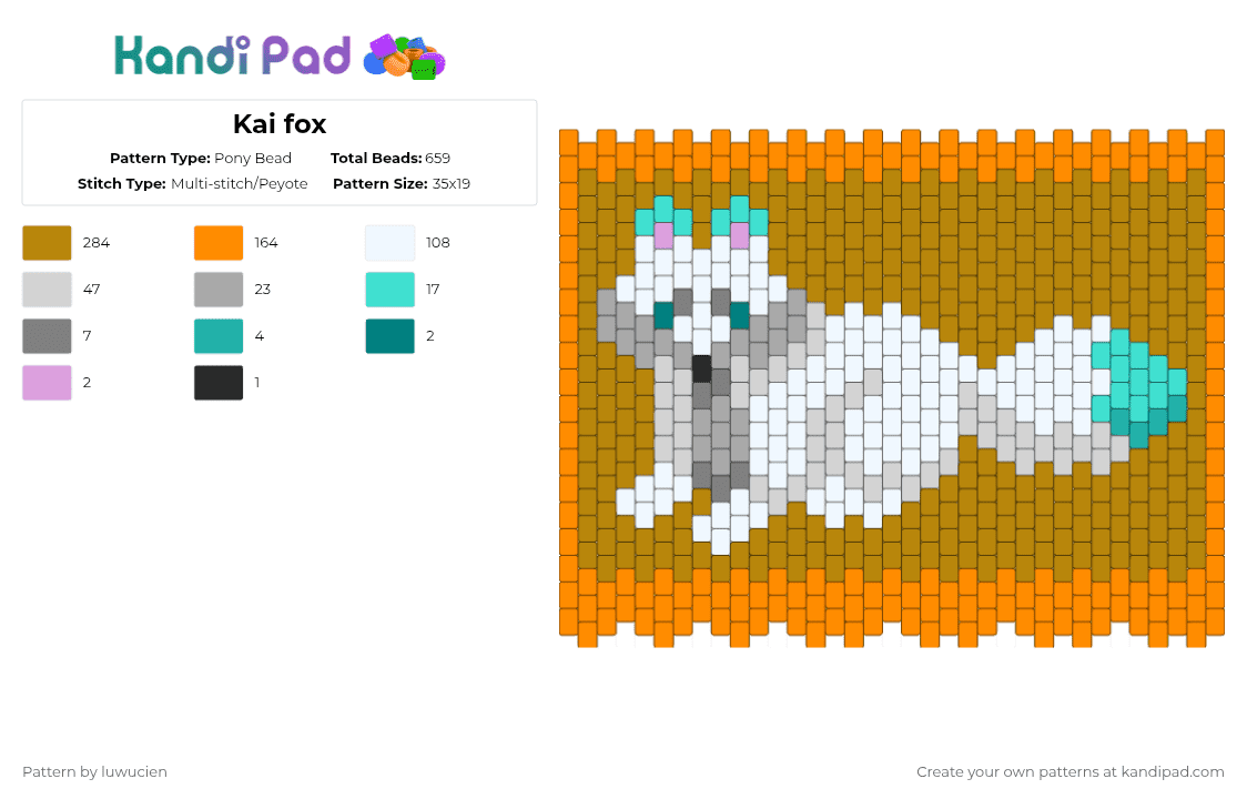 Kai fox Pony Bead Pattern - Kandi Pad | Kandi Patterns, Fuse Bead ...