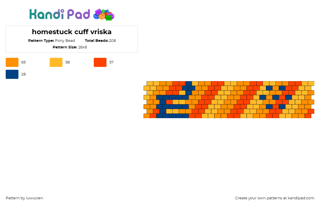 homestuck cuff vriska - Pony Bead Pattern by luwucien on Kandi Pad - vriska,homestuck,stripes,cuff,series,affinity,creations,character,orange